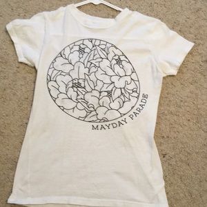 A white mayday parade band tee